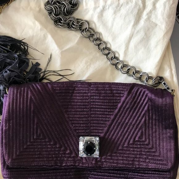 LANVIN Feathered Ouloulette Violet Shoulder Bag NT - Picture 8 of 8